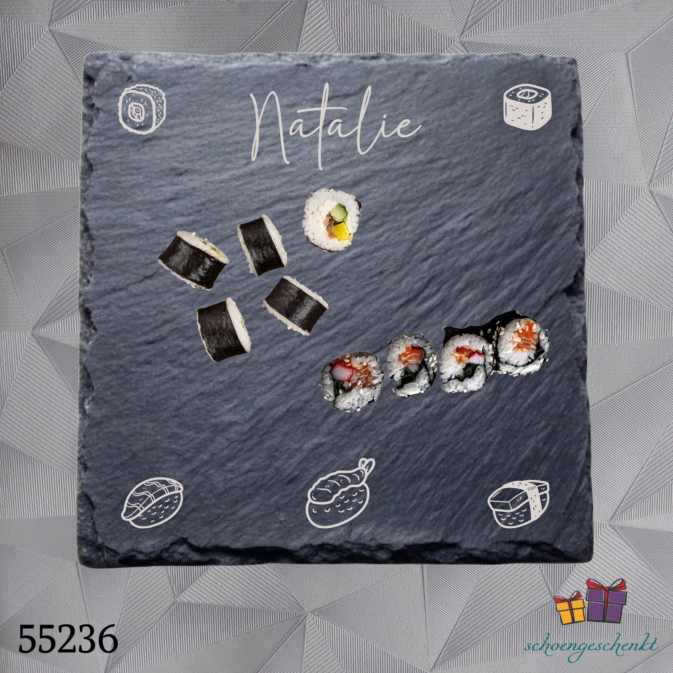Schieferplatzteller „Sushi“ 🍱 personalisiert Quadratisch