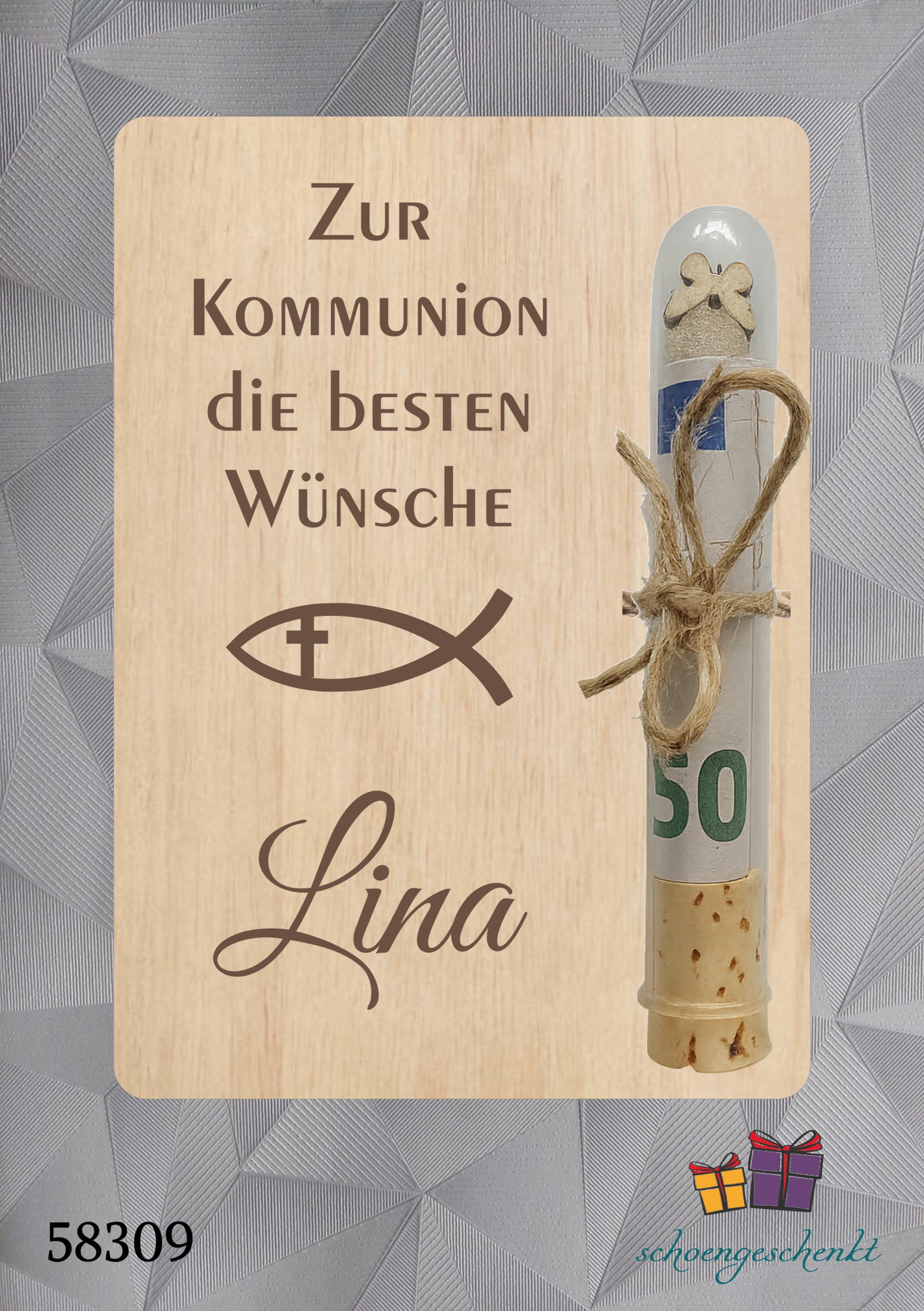 Zur Kommunion personalisiert 🐟 Fisch - Geldgeschenkkarte