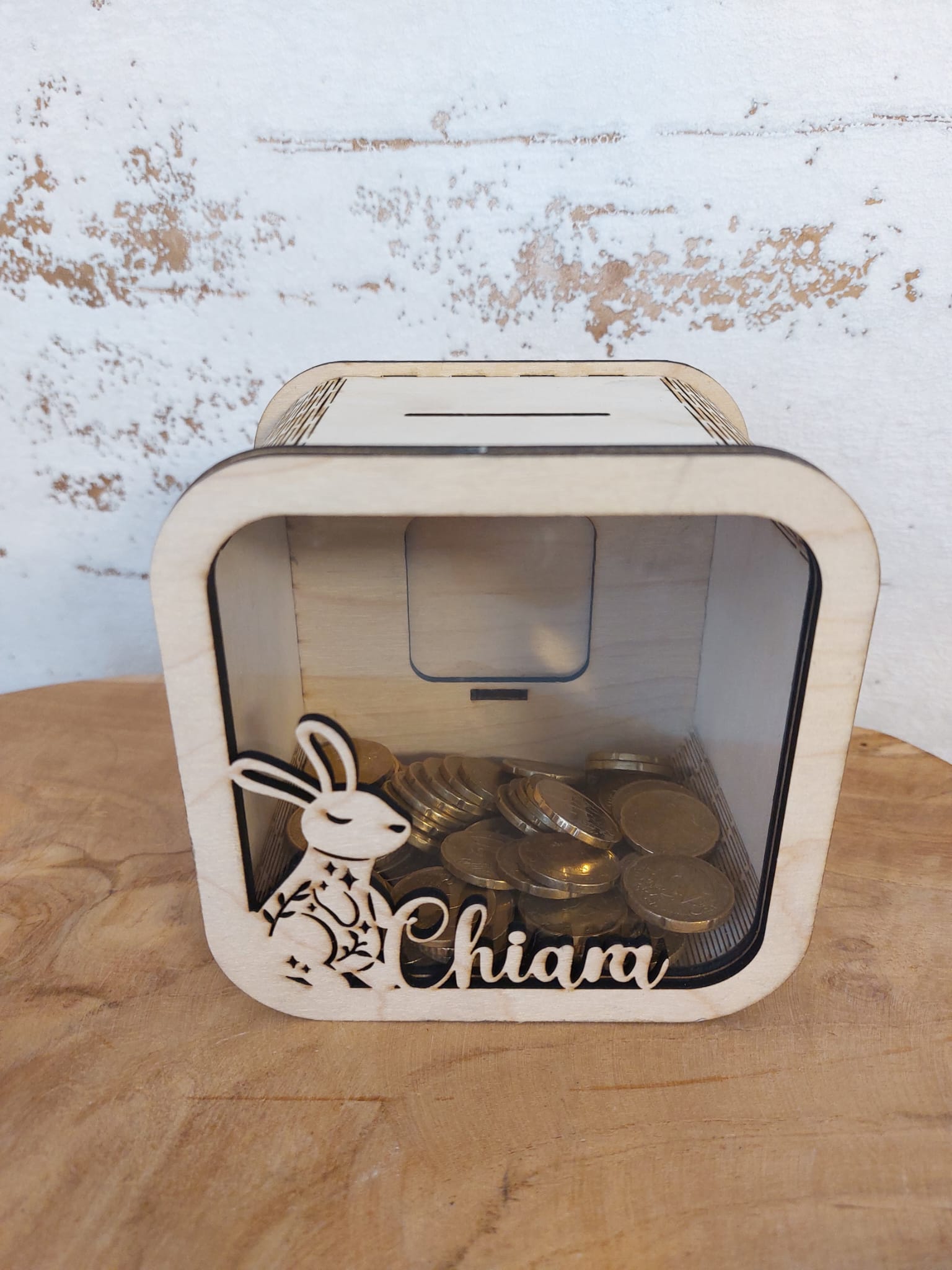  Hasenmotiv personalisiert 🐰 Spardose Aus Holz