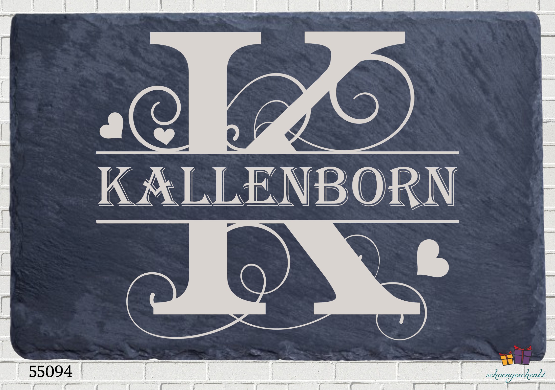 Schieferplatte mit Monogramm – 30×20 cm 😺 30×20 cm