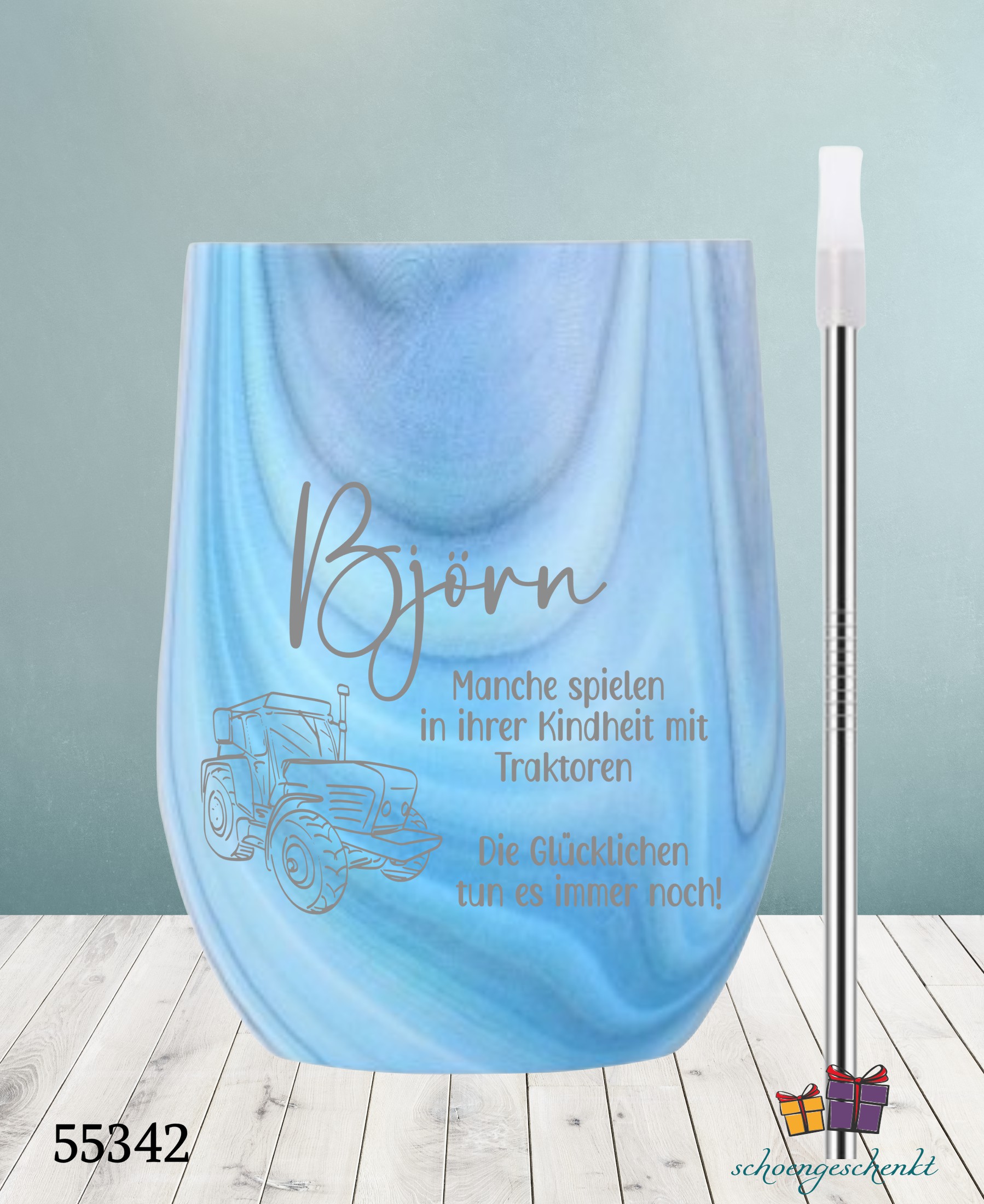 Manche spielen in ihrer Kindheit mit Traktoren. Die Glücklichen tun es immer noch! Wein ToGo Becher mit Traktor Motiv