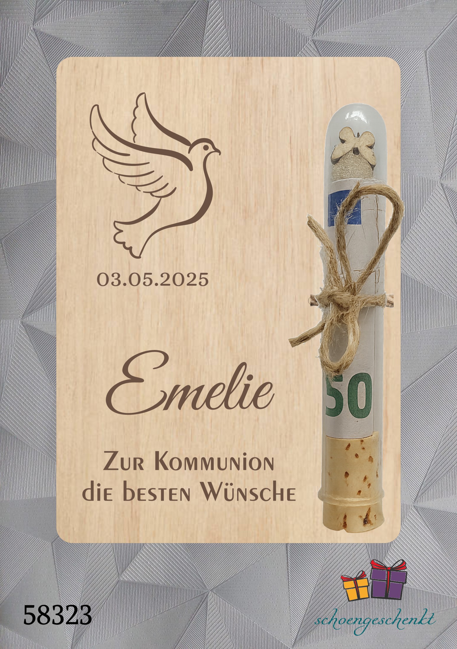 Zur Kommunion personalisiert 🕊️ Taube - Geldgeschenkkarte