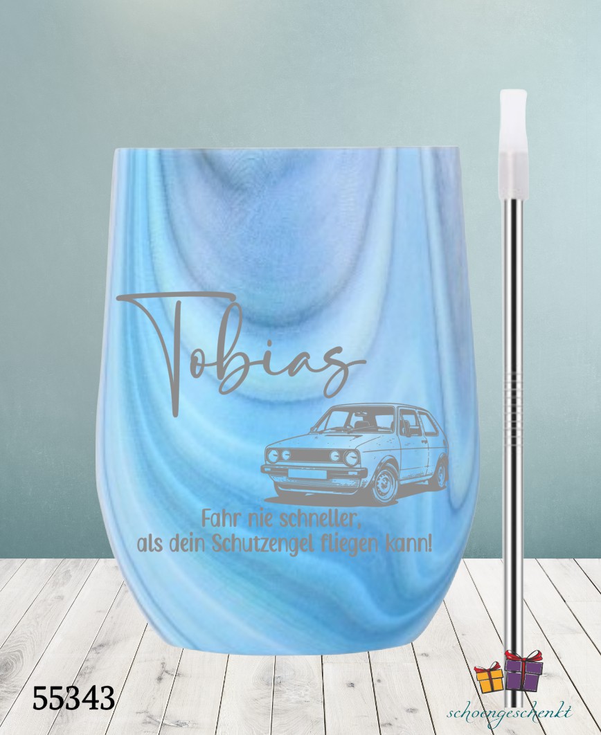 Fahr nie schneller, als dein Schutzengel fliegen kann! Wein ToGo Becher Mit Auto Motiv