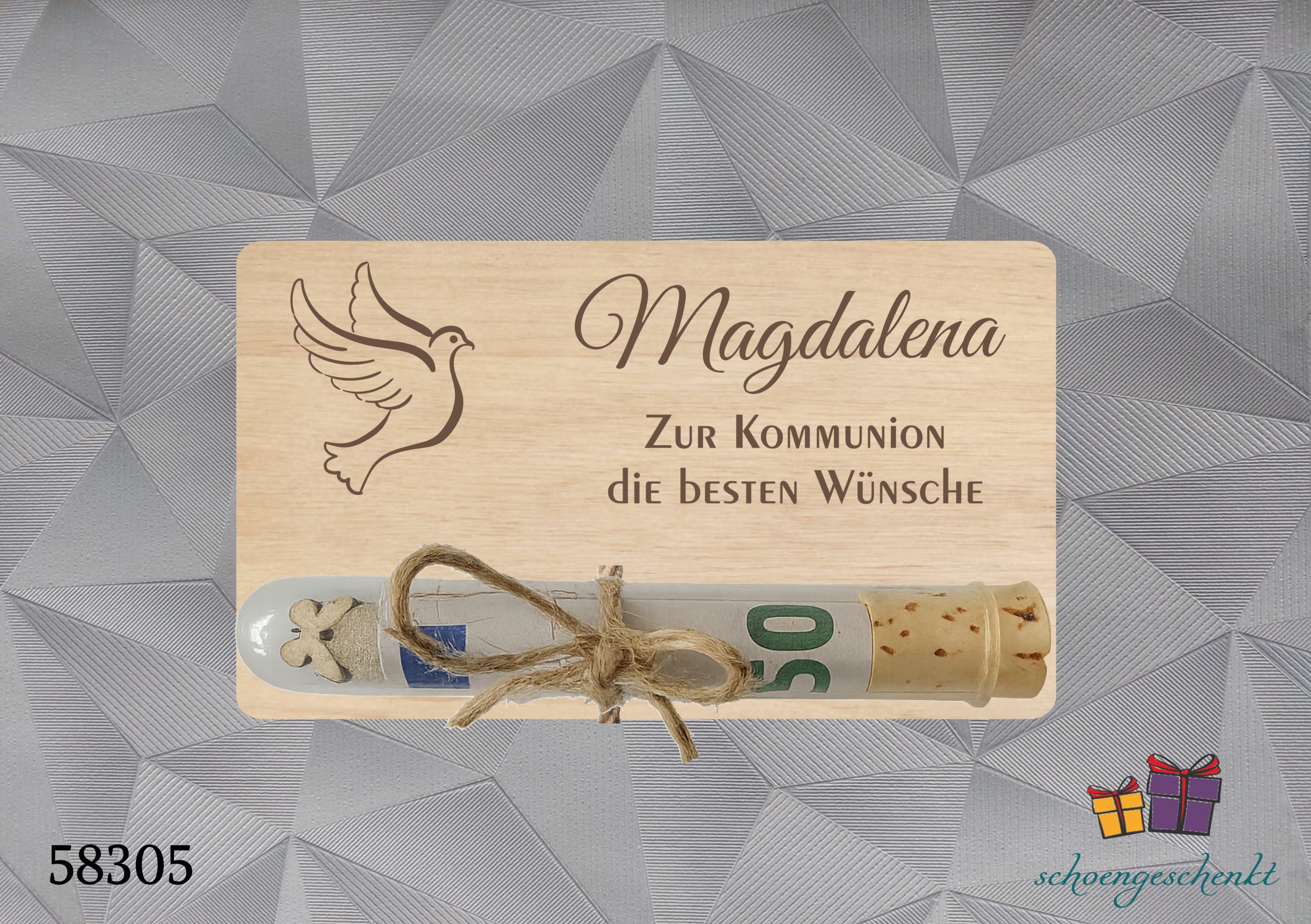 Zur Kommunion die besten Wünsche personalisiert 🕊️ Taube - Geldgeschenkkarte