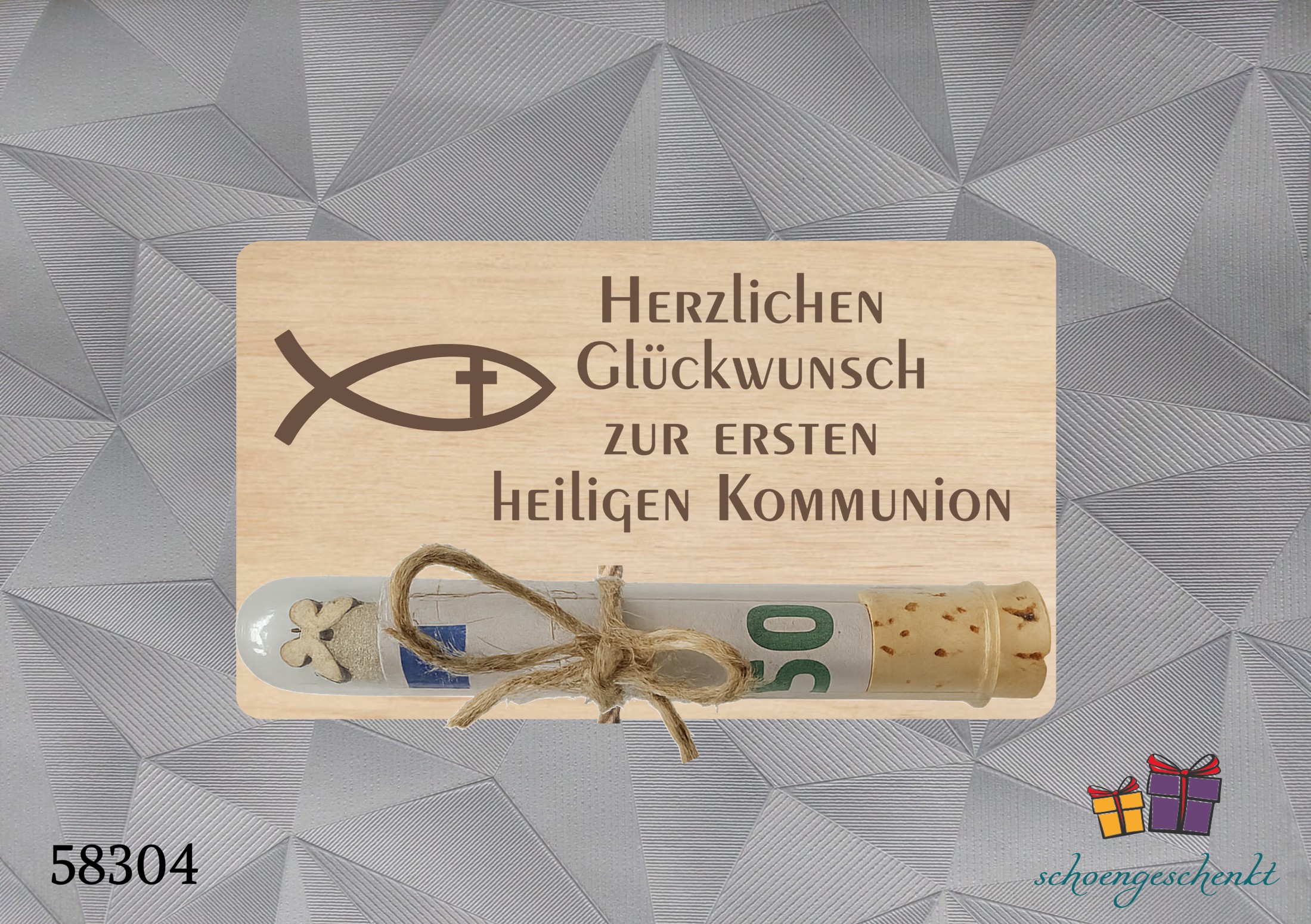 Herzlichen Glückwunsch zur ersten Heiligen Kommunion 🐟 Fisch - Geldgeschenkkarte