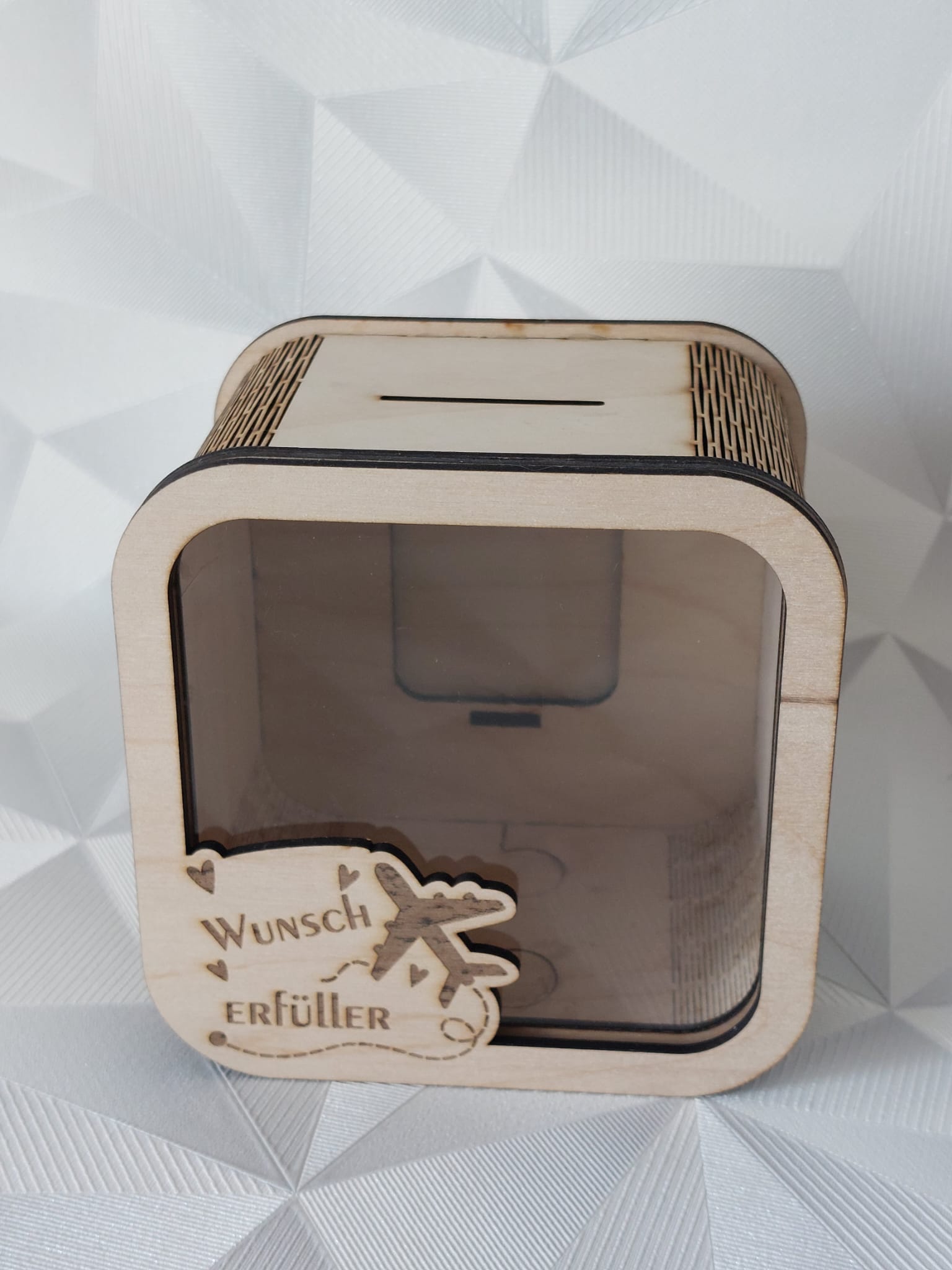 Wunscherfüller ✈️  Spardose aus Holz