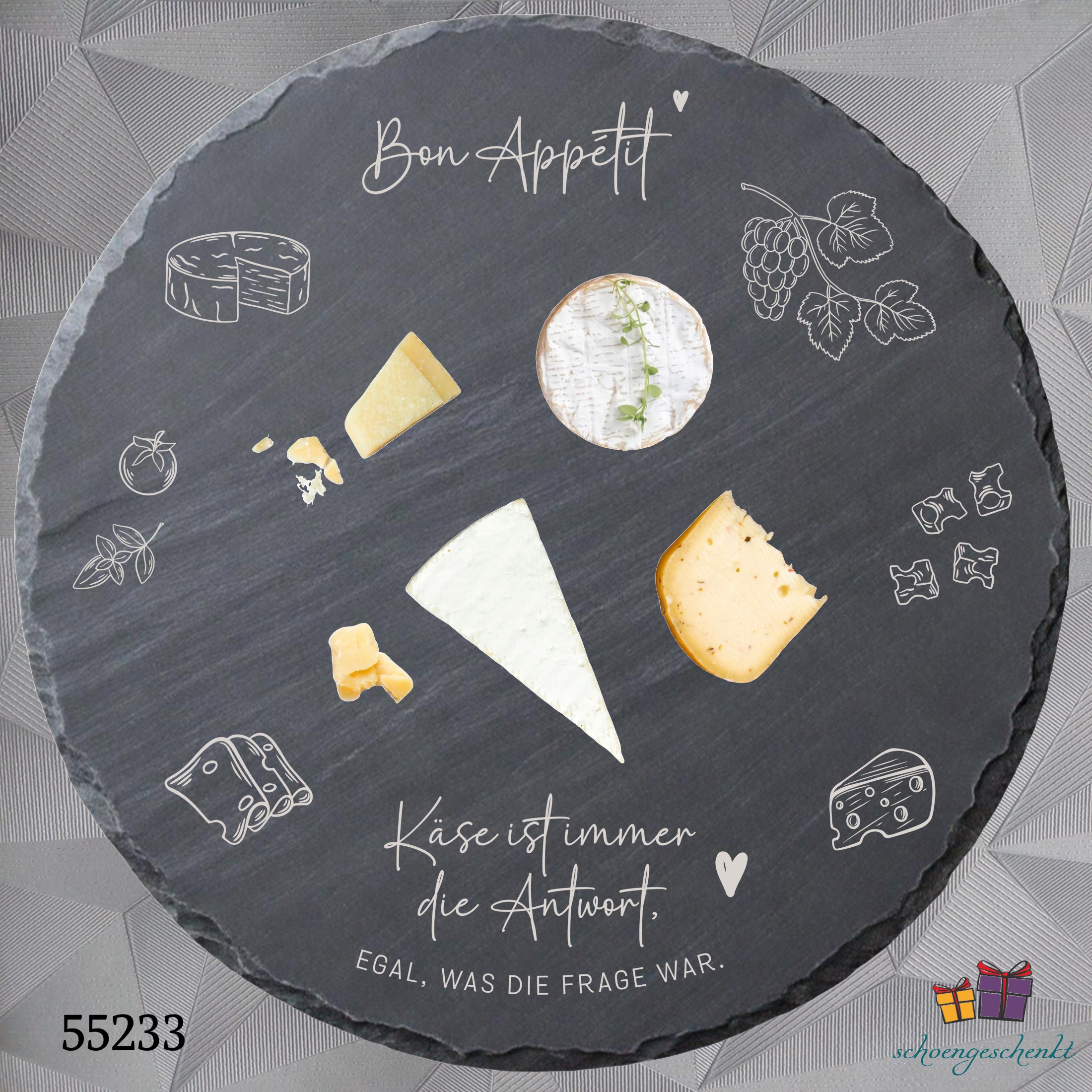 Schieferplatte „Bon Appétit“ 🧀  Für echte Käseliebhaber