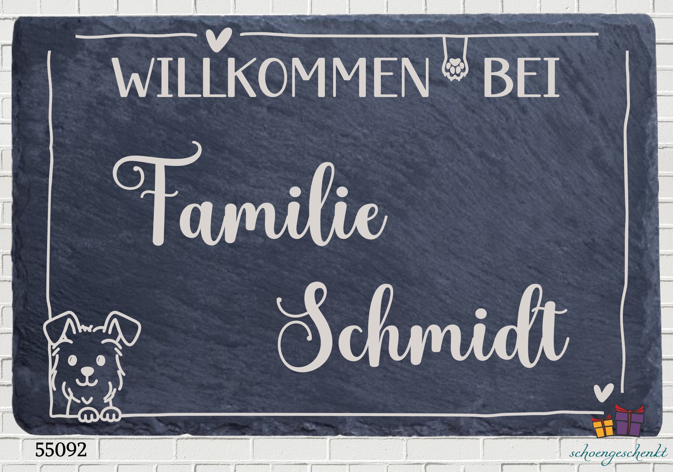 Schieferplatte Willkommen bei Familie Hoffmann 🐶 30×20 cm