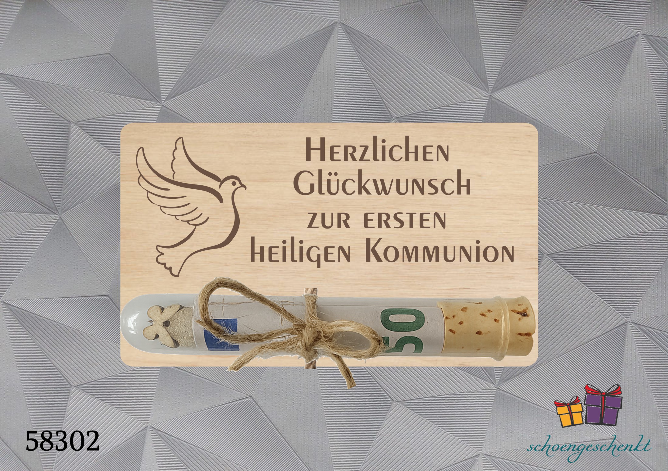 Herzlichen Glückwunsch zur ersten Heiligen Kommunion 🕊️ Taube - Geldgeschenkkarte