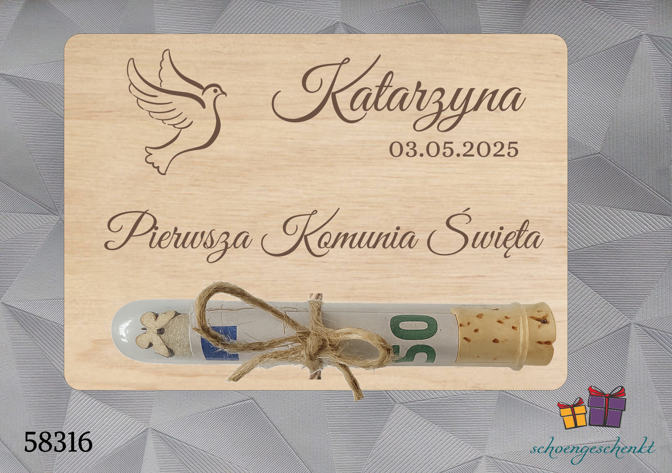 Pierwsza Komunia Święta personalisiert 🕊️ Friedenstaube  - Geldgeschenkkarte