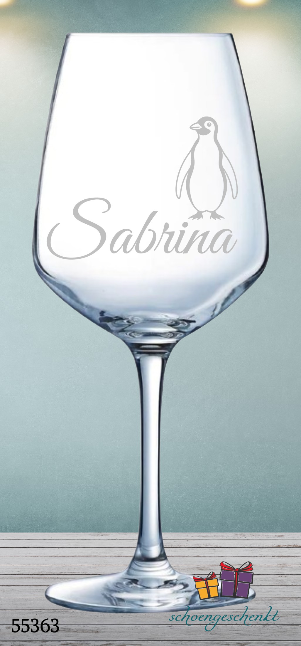 Personalisiertes Weinglas mit Pinguin-Motiv 🍷